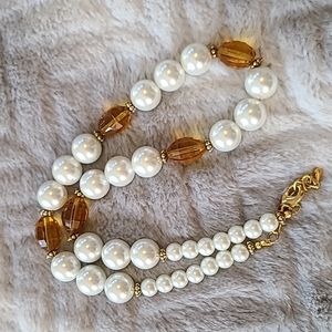 Strung Pearl and Faceted Topaz colored beads
